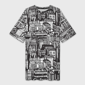 Платье-футболка 3D с принтом Бесконечный город ,  |  | город | дом | карикатура | паттерн | улица | черный
