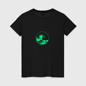 Женская футболка хлопок с принтом Большая волна (неон) , 100% хлопок | прямой крой, круглый вырез горловины, длина до линии бедер, слегка спущенное плечо | neon | арт | большая волна | искусство | картина | море | неон | пейзаж | природа | свет | светящийся