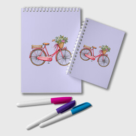 Блокнот с принтом Bicycle , 100% бумага | 48 листов, плотность листов — 60 г/м2, плотность картонной обложки — 250 г/м2. Листы скреплены удобной пружинной спиралью. Цвет линий — светло-серый
 | Тематика изображения на принте: букет | велосипед | лето | цветы