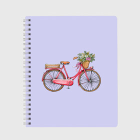 Тетрадь с принтом Bicycle , 100% бумага | 48 листов, плотность листов — 60 г/м2, плотность картонной обложки — 250 г/м2. Листы скреплены сбоку удобной пружинной спиралью. Уголки страниц и обложки скругленные. Цвет линий — светло-серый
 | Тематика изображения на принте: букет | велосипед | лето | цветы