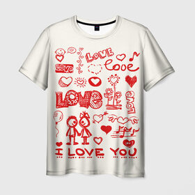 Мужская футболка 3D с принтом Детская любовь, , 100% полиэфир | прямой крой, круглый вырез горловины, длина до линии бедер | дети | детские рисунки | любовь | сердечки | я тебя люблю.