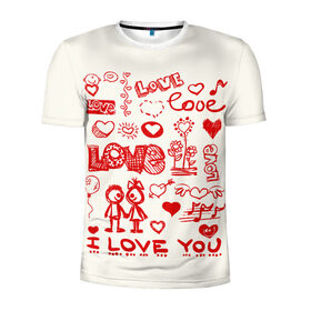 Мужская футболка 3D спортивная с принтом Детская любовь, , 100% полиэстер с улучшенными характеристиками | приталенный силуэт, круглая горловина, широкие плечи, сужается к линии бедра | дети | детские рисунки | любовь | сердечки | я тебя люблю.