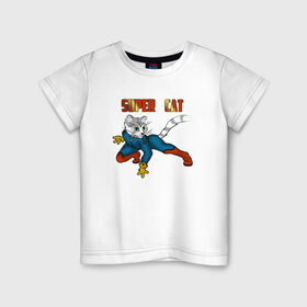 Детская футболка хлопок с принтом Суперкот , 100% хлопок | круглый вырез горловины, полуприлегающий силуэт, длина до линии бедер | cat | кот | котик. котенок. коты | кошка