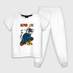 Детская пижама хлопок с принтом Супер Кот , 100% хлопок |  брюки и футболка прямого кроя, без карманов, на брюках мягкая резинка на поясе и по низу штанин
 | кот | коты. cat | кошка. котик. котенок