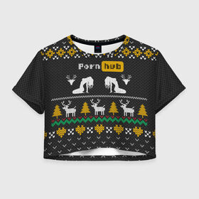 Женская футболка Crop-top 3D с принтом Pornhub свитер с оленями , 100% полиэстер | круглая горловина, длина футболки до линии талии, рукава с отворотами | 2021 | knit | knitted | merch | new year | sweater | ugly sweater | вязанный | вязяный | зимний | лого | логотип | мерч | новый год | олени | рождественский | рождественский свитер | рождес