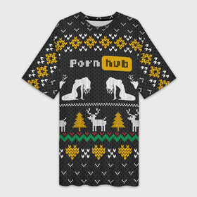 Платье-футболка 3D с принтом Pornhub свитер с оленями ,  |  | 2021 | knit | knitted | merch | new year | sweater | ugly sweater | вязанный | вязяный | зимний | лого | логотип | мерч | новый год | олени | рождественский | рождественский свитер | рождес