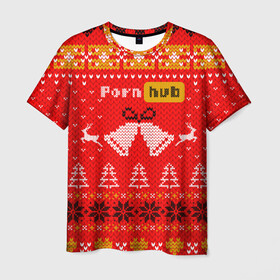 Мужская футболка 3D с принтом Pornhub рождественский свитер , 100% полиэфир | прямой крой, круглый вырез горловины, длина до линии бедер | 2021 | christmas | knit | knitted | merch | new year | sweater | ugly sweater | вязанный | вязяный | зимний | лого | логотип | мерч | новый год | олени | рождественский | рождество