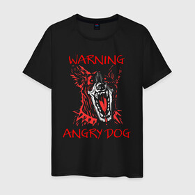 Мужская футболка хлопок с принтом Осторожно, злая собака! , 100% хлопок | прямой крой, круглый вырез горловины, длина до линии бедер, слегка спущенное плечо. | angry | angry dog | cyber | cyber dog | cyberpunk | dog | злая собака | злость | кибер | кибер собака | киберпанк | собака