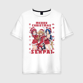 Женская футболка хлопок Oversize с принтом MERRY CHRISTMAS (SENPAI) , 100% хлопок | свободный крой, круглый ворот, спущенный рукав, длина до линии бедер
 | ahegao | anime | japan | manga | sempai | senpai | аниме | ахегао | лицо | манга | семпай | сенпай | япония