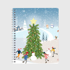 Тетрадь с принтом Новогодняя елка , 100% бумага | 48 листов, плотность листов — 60 г/м2, плотность картонной обложки — 250 г/м2. Листы скреплены сбоку удобной пружинной спиралью. Уголки страниц и обложки скругленные. Цвет линий — светло-серый
 | 