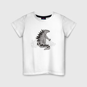 Детская футболка хлопок с принтом Годзилла , 100% хлопок | круглый вырез горловины, полуприлегающий силуэт, длина до линии бедер | гадзила | годзила | годзилла | динозавр | динозавры | дракон | драконы | фильм | фильмы | япония | японское