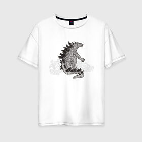 Женская футболка хлопок Oversize с принтом Годзилла , 100% хлопок | свободный крой, круглый ворот, спущенный рукав, длина до линии бедер
 | гадзила | годзила | годзилла | динозавр | динозавры | дракон | драконы | фильм | фильмы | япония | японское