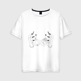 Женская футболка хлопок Oversize с принтом Jujutsu Kaisen Itadori , 100% хлопок | свободный крой, круглый ворот, спущенный рукав, длина до линии бедер
 | hand | itadori | sukuna | итадори | магическая битва | руки | сукуна