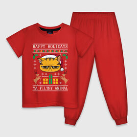 Детская пижама хлопок с принтом Christmas Cat , 100% хлопок |  брюки и футболка прямого кроя, без карманов, на брюках мягкая резинка на поясе и по низу штанин
 | Тематика изображения на принте: 