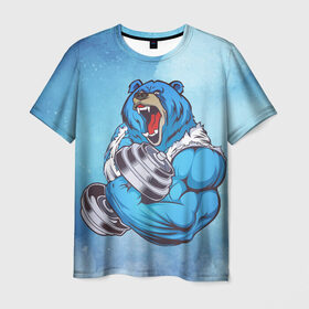 Мужская футболка 3D с принтом Gym , 100% полиэфир | прямой крой, круглый вырез горловины, длина до линии бедер | арт | гантели | графика | животные | звери | медведь | спорт