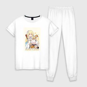 Женская пижама хлопок с принтом Genshin Impact , 100% хлопок | брюки и футболка прямого кроя, без карманов, на брюках мягкая резинка на поясе и по низу штанин | anime | genshin impact | genshin impact аниме | sucrose | wifu | аниме | вайфу | геншн импакт