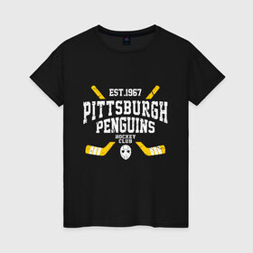 Женская футболка хлопок с принтом Pittsburgh Penguins , 100% хлопок | прямой крой, круглый вырез горловины, длина до линии бедер, слегка спущенное плечо | hockey | nhl | penguins | pittsburg | pittsburgh | pittsburgh penguins | usa | нхл | пингвинз | питтсбург | питтсбург пингвинз | спорт | сша | хоккей | шайба