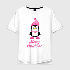 Мужская футболка хлопок Oversize с принтом Пингвин , 100% хлопок | свободный крой, круглый ворот, “спинка” длиннее передней части | 2021 | merry christmas | белка | год быка | дед мороз | детская | дух  рождества | дух нового года | енот | животное | лиса | милый пингвин | новогодняя | пенгвин | пингвин | пингвиненок | пингвины | праздник