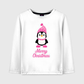 Детский лонгслив хлопок с принтом Пингвин , 100% хлопок | круглый вырез горловины, полуприлегающий силуэт, длина до линии бедер | 2021 | merry christmas | белка | год быка | дед мороз | детская | дух  рождества | дух нового года | енот | животное | лиса | милый пингвин | новогодняя | пенгвин | пингвин | пингвиненок | пингвины | праздник