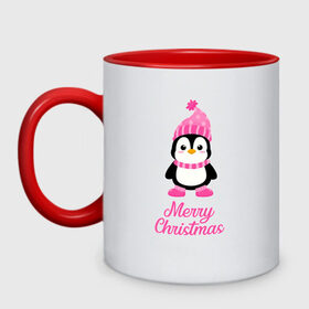 Кружка двухцветная с принтом Пингвин , керамика | объем — 330 мл, диаметр — 80 мм. Цветная ручка и кайма сверху, в некоторых цветах — вся внутренняя часть | 2021 | merry christmas | белка | год быка | дед мороз | детская | дух  рождества | дух нового года | енот | животное | лиса | милый пингвин | новогодняя | пенгвин | пингвин | пингвиненок | пингвины | праздник