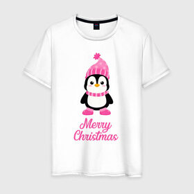 Мужская футболка хлопок с принтом Пингвин , 100% хлопок | прямой крой, круглый вырез горловины, длина до линии бедер, слегка спущенное плечо. | 2021 | merry christmas | белка | год быка | дед мороз | детская | дух  рождества | дух нового года | енот | животное | лиса | милый пингвин | новогодняя | пенгвин | пингвин | пингвиненок | пингвины | праздник