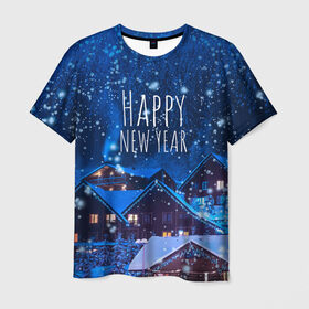 Мужская футболка 3D с принтом Happy New Year , 100% полиэфир | прямой крой, круглый вырез горловины, длина до линии бедер | 
