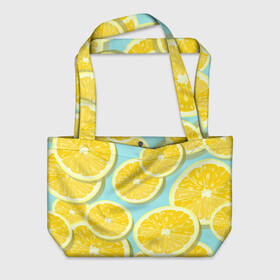 Пляжная сумка 3D с принтом лимончики , 100% полиэстер | застегивается на металлическую кнопку; внутренний карман застегивается на молнию. Стенки укреплены специальным мягким материалом, чтобы защитить содержимое от несильных ударов
 | еда | лимон | фрукты | цитрусы