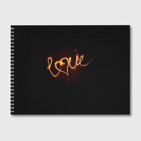 Альбом для рисования с принтом Огненная любовь , 100% бумага
 | матовая бумага, плотность 200 мг. | любовь | огненная надпись | позитив. | романтика | сердце | я люблю
