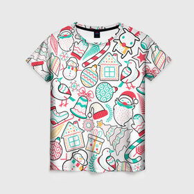 Женская футболка 3D с принтом Новогодняя Сказка , 100% полиэфир ( синтетическое хлопкоподобное полотно) | прямой крой, круглый вырез горловины, длина до линии бедер | 