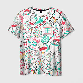 Мужская футболка 3D с принтом Новогодняя Сказка , 100% полиэфир | прямой крой, круглый вырез горловины, длина до линии бедер | 