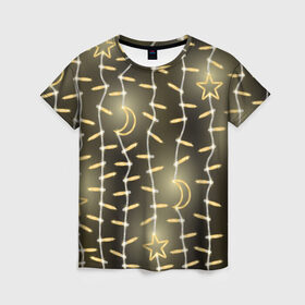 Женская футболка 3D с принтом Золотая Гирлянда , 100% полиэфир ( синтетическое хлопкоподобное полотно) | прямой крой, круглый вырез горловины, длина до линии бедер | 