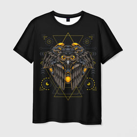 Мужская футболка 3D с принтом Киберсова , 100% полиэфир | прямой крой, круглый вырез горловины, длина до линии бедер | black | киберпанк | робот | символ | сова | черная