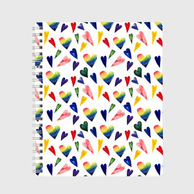 Тетрадь с принтом Пастельные сердца , 100% бумага | 48 листов, плотность листов — 60 г/м2, плотность картонной обложки — 250 г/м2. Листы скреплены сбоку удобной пружинной спиралью. Уголки страниц и обложки скругленные. Цвет линий — светло-серый
 | gradient | heart | pastel | pattern | rainbow | watercolor | акварель | градиент | пастель | радуга | сердце | узор