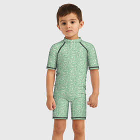 Детский купальный костюм 3D с принтом Узор из линий , Полиэстер 85%, Спандекс 15% | застежка на молнии на спине | green | lines | parallel | pattern | point | зеленый | линии | параллель | точка | узор