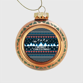 Стеклянный ёлочный шар с принтом Свитер Merry Christmas , Стекло | Диаметр: 80 мм | 8бит | merry christmas | вязаный | горы | новый год | олени | пиксельный | ретро | рождество | свитер | узор