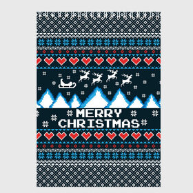 Скетчбук с принтом Свитер Merry Christmas , 100% бумага
 | 48 листов, плотность листов — 100 г/м2, плотность картонной обложки — 250 г/м2. Листы скреплены сверху удобной пружинной спиралью | 8бит | merry christmas | вязаный | горы | новый год | олени | пиксельный | ретро | рождество | свитер | узор