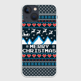 Чехол для iPhone 13 mini с принтом Свитер Merry Christmas ,  |  | 8бит | merry christmas | вязаный | горы | новый год | олени | пиксельный | ретро | рождество | свитер | узор