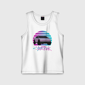 Детская майка хлопок с принтом Cybertruck Aesthetics ,  |  | 80e | cybertruck | retrowave | synthwave | vhs | киберпанк | кибертрак | неон | тесла | электрокар