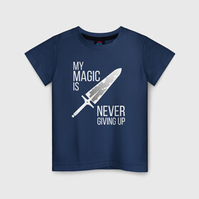 Детская футболка хлопок с принтом My magic is never giving up , 100% хлопок | круглый вырез горловины, полуприлегающий силуэт, длина до линии бедер | anime | asta | black clover | demon | magic | yuno | аниме | аниме черный клевер | анимэ | аста | демон | клевер | магия | черный клевер | юно