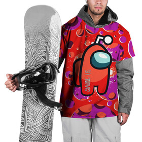 Накидка на куртку 3D с принтом Among us , 100% полиэстер |  | among us | видеоигры | злобные пришельцы | космические человечки | круги | оранжевый 
 человечек | эмонг ас
