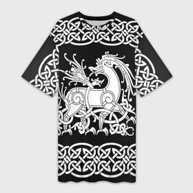 Платье-футболка 3D с принтом Рингерике олень белый 3D ,  |  | белый | викинги | вязь | олень | орнамент | рингерике | скандинавский | тату | узор