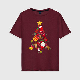 Женская футболка хлопок Oversize с принтом Новогодняя елка , 100% хлопок | свободный крой, круглый ворот, спущенный рукав, длина до линии бедер
 | 