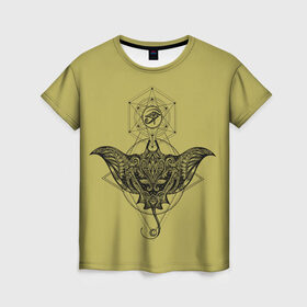 Женская футболка 3D с принтом Скат тату , 100% полиэфир ( синтетическое хлопкоподобное полотно) | прямой крой, круглый вырез горловины, длина до линии бедер | глаза | знаки | морские обитатели | око фараона | символы | татуировки | узоры. | электрический скат