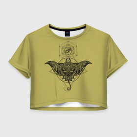 Женская футболка Crop-top 3D с принтом Скат тату , 100% полиэстер | круглая горловина, длина футболки до линии талии, рукава с отворотами | глаза | знаки | морские обитатели | око фараона | символы | татуировки | узоры. | электрический скат