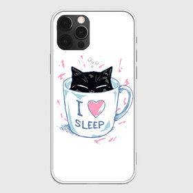Чехол для iPhone 12 Pro Max с принтом Я Люблю Спать , Силикон |  | cat | cats | coffee | i | love | nekoffee | night | sleep | вечер | жарко | зима | кот | котенок | котик | котэ | котяра | котята | кофе | кошка | люблю | любовь | нежное | нежный | ночь | сон | спать | тепло | холод | холодно | я