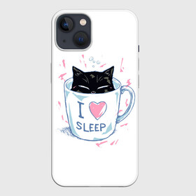 Чехол для iPhone 13 с принтом Я Люблю Спать ,  |  | Тематика изображения на принте: cat | cats | coffee | i | love | nekoffee | night | sleep | вечер | жарко | зима | кот | котенок | котик | котэ | котяра | котята | кофе | кошка | люблю | любовь | нежное | нежный | ночь | сон | спать | тепло | холод | холодно | я