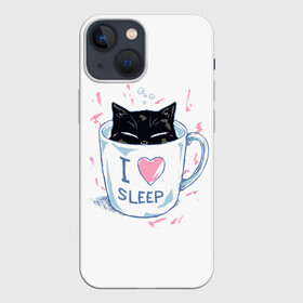 Чехол для iPhone 13 mini с принтом Я Люблю Спать ,  |  | cat | cats | coffee | i | love | nekoffee | night | sleep | вечер | жарко | зима | кот | котенок | котик | котэ | котяра | котята | кофе | кошка | люблю | любовь | нежное | нежный | ночь | сон | спать | тепло | холод | холодно | я