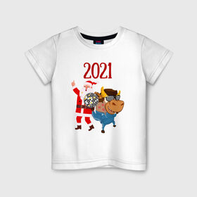 Детская футболка хлопок с принтом Новый 2021 Год , 100% хлопок | круглый вырез горловины, полуприлегающий силуэт, длина до линии бедер | Тематика изображения на принте: 