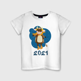 Детская футболка хлопок с принтом Год быка 2021 , 100% хлопок | круглый вырез горловины, полуприлегающий силуэт, длина до линии бедер | Тематика изображения на принте: 