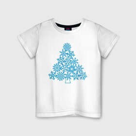 Детская футболка хлопок с принтом Новогодняя елка из снежинок , 100% хлопок | круглый вырез горловины, полуприлегающий силуэт, длина до линии бедер | 